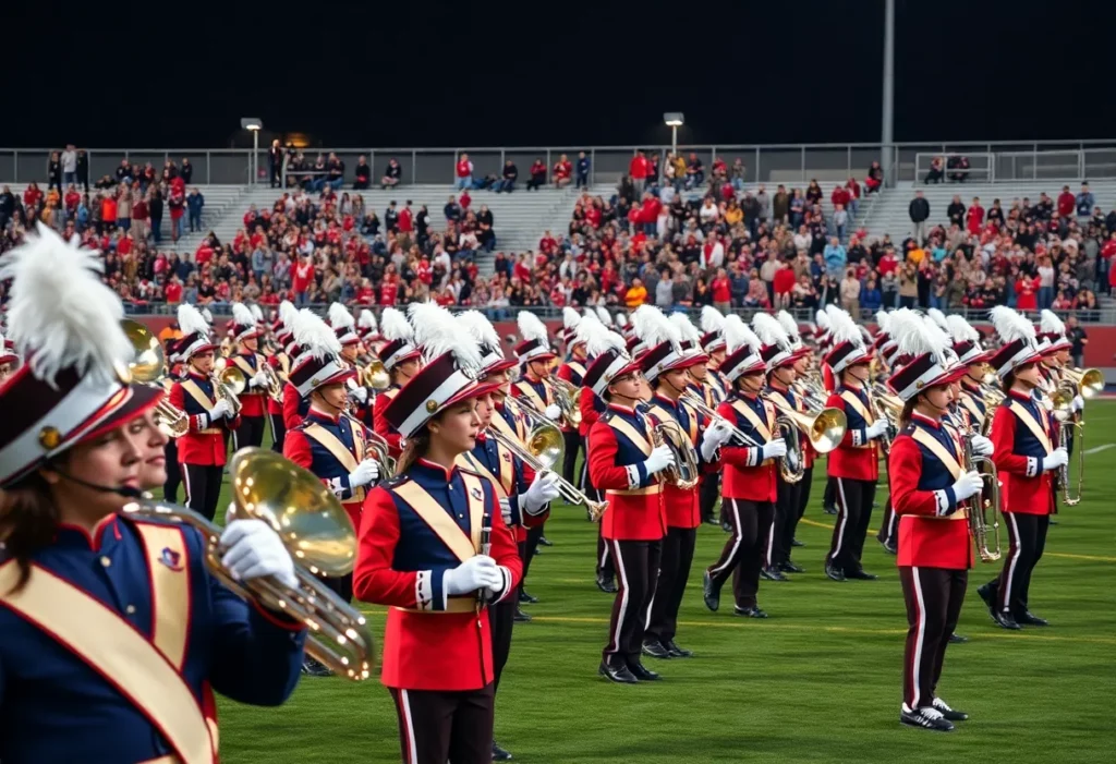 Tupelo High School marching band performing at the Rocket City Marching Invitational.