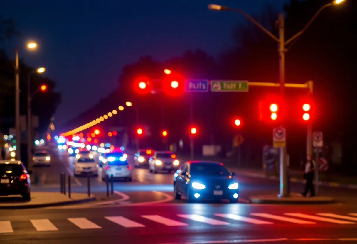 Police lights at a traffic accident scene in Tuscaloosa