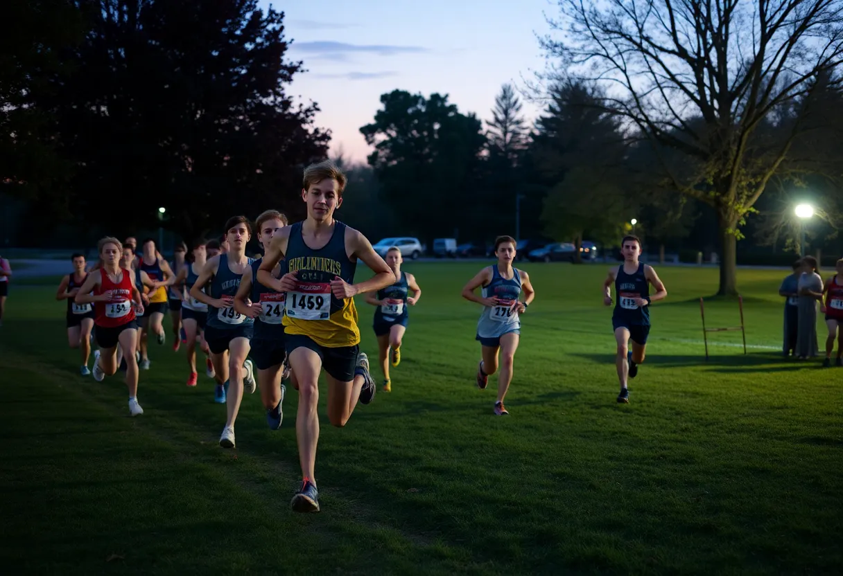 Tuskegee cross country runners racing at Twilight meet