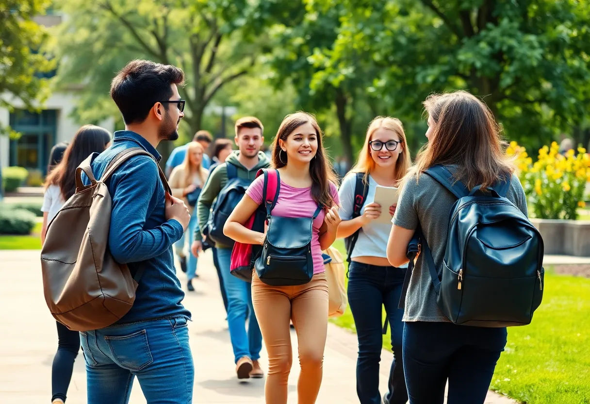 Diverse group of new university freshmen at UAH campus