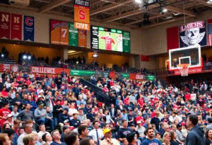Crowd enjoying a UAH basketball game at Spragins Hall
