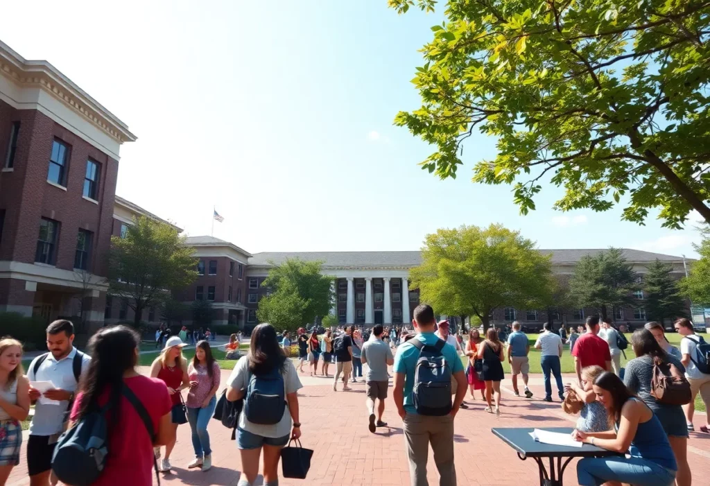 Students on the University of Alabama campus engaged in various activities.