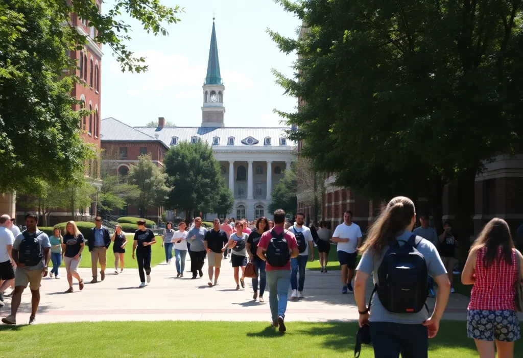 Campus scene of University of Alabama students