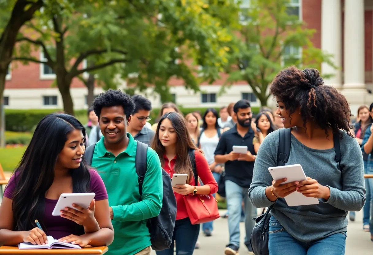 Students on University of Alabama campus during fall semester