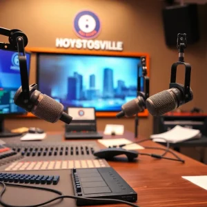 Studio of WLRH radio station in Huntsville, Alabama.