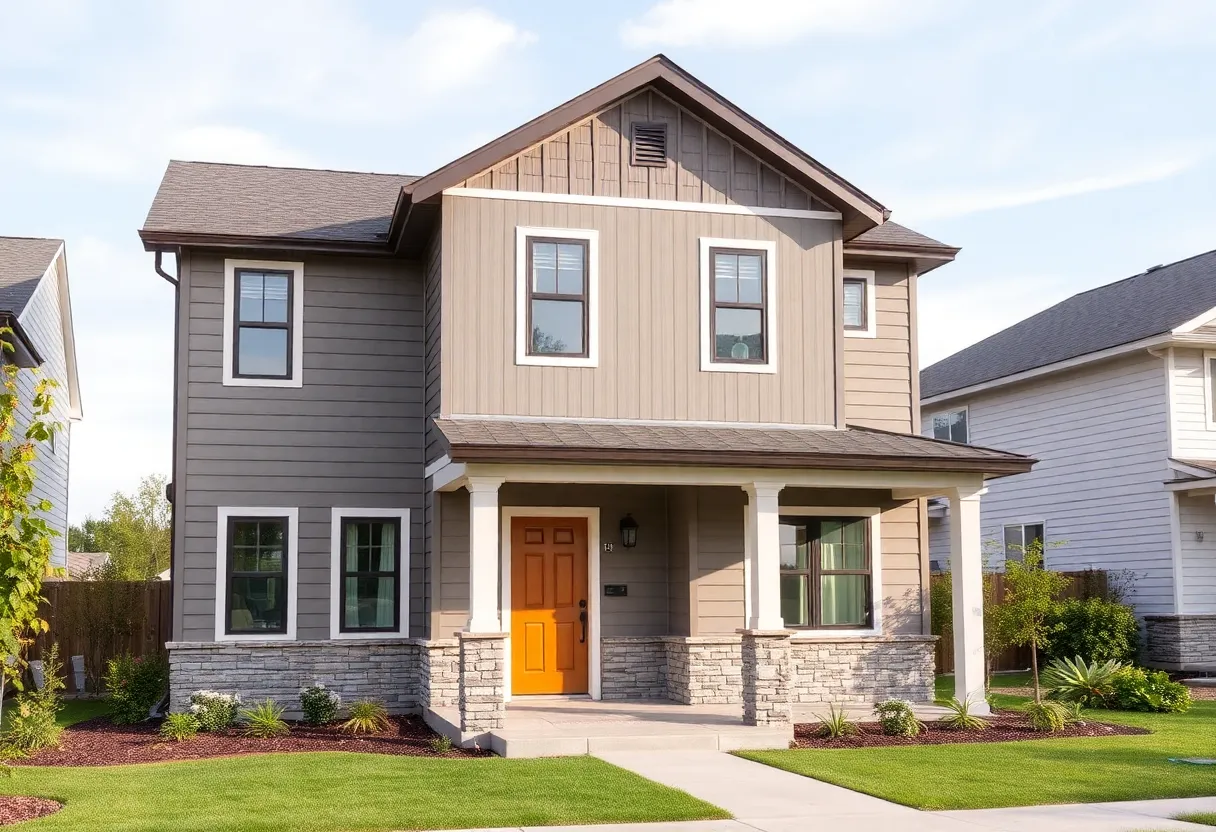 Exterior view of a newly constructed affordable home in Huntsville.