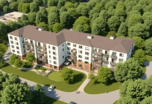 Rendering of a new affordable housing complex in Huntsville