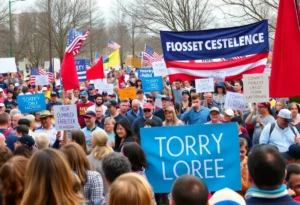 Supporters rallying for candidates in the Alabama attorney general primary.