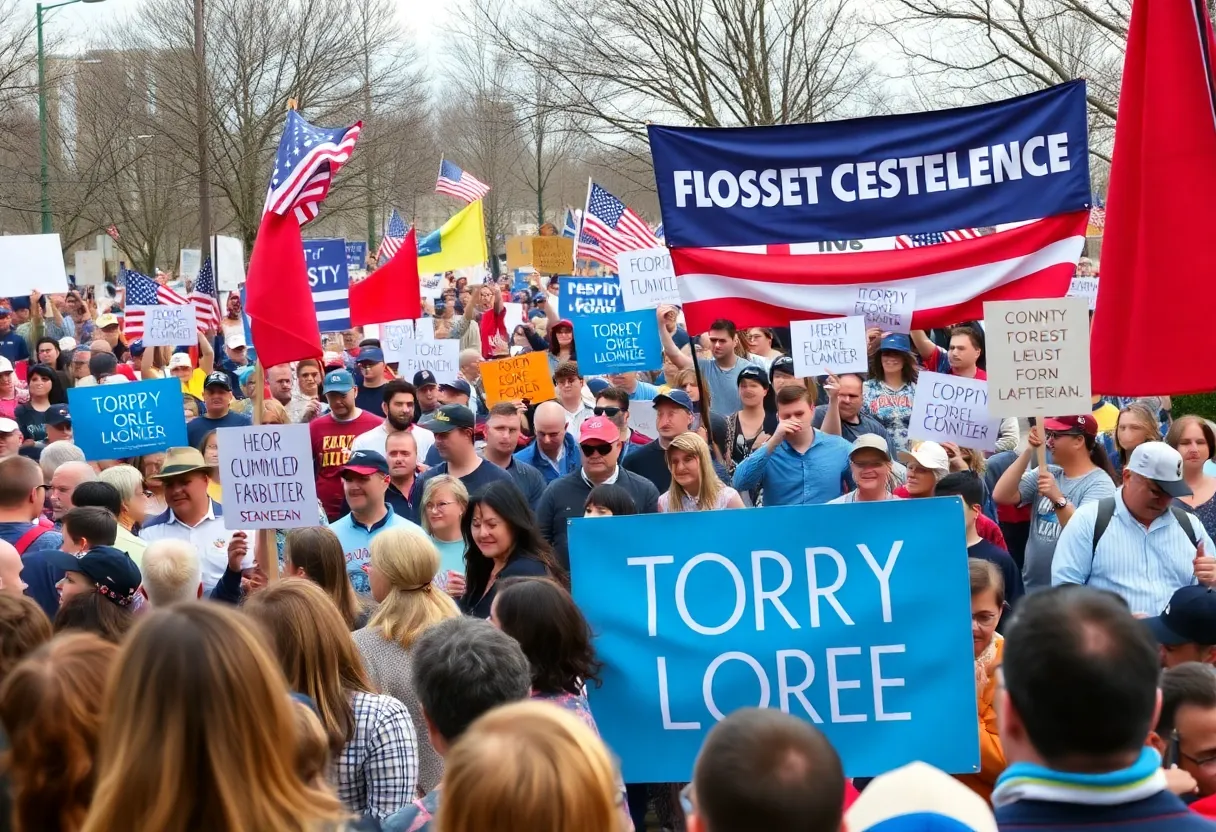 Supporters rallying for candidates in the Alabama attorney general primary.