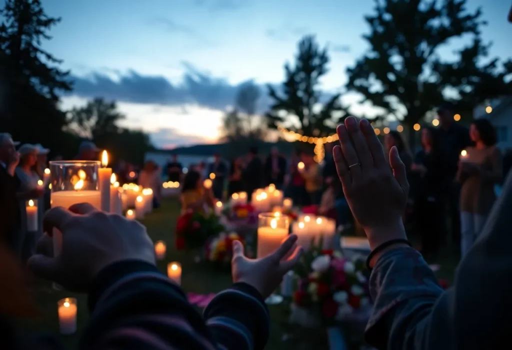 Community gathering at a prayer vigil honoring the Anderson family