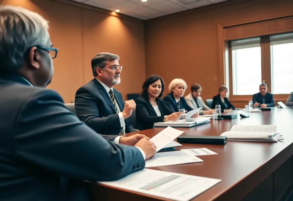 Council members discussing budgetary matters in a meeting