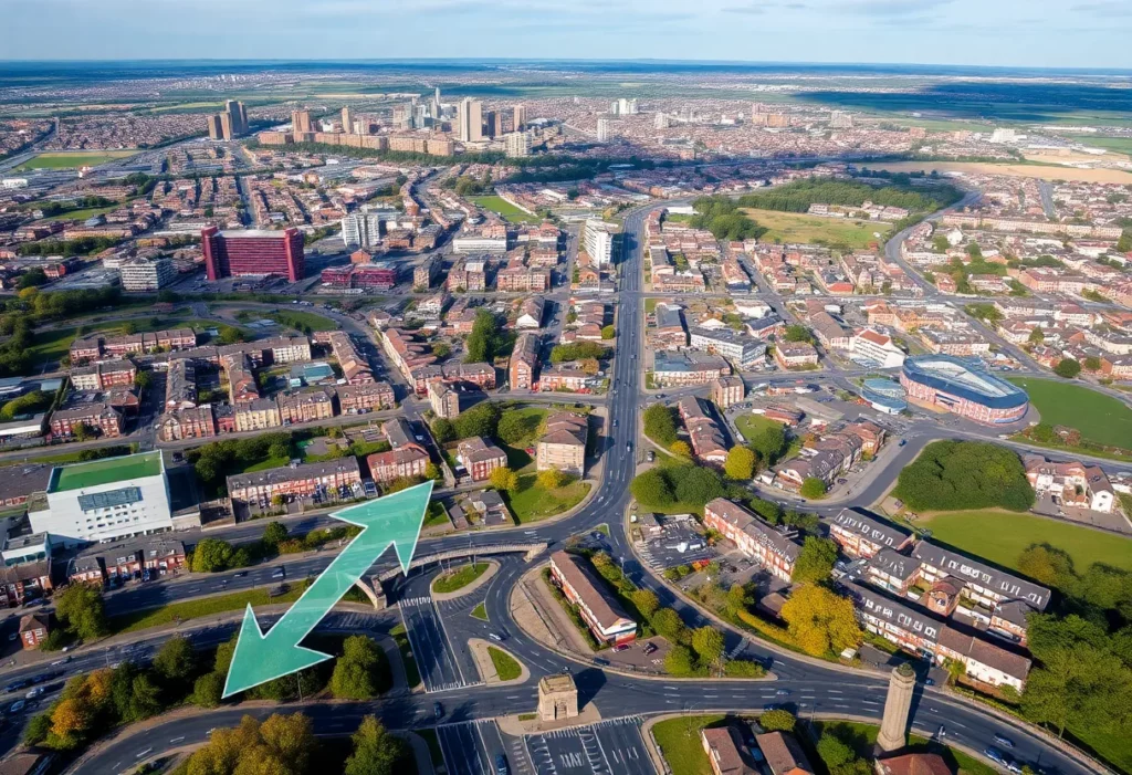 A panoramic view of Birmingham showcasing urban and suburban landscapes.