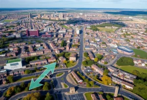 A panoramic view of Birmingham showcasing urban and suburban landscapes.
