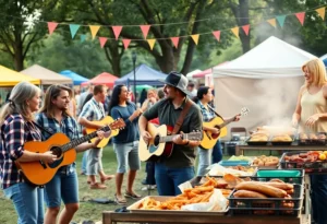 Families enjoying the Annual Bluegrass & BBQ Festival in Huntsville, Alabama.