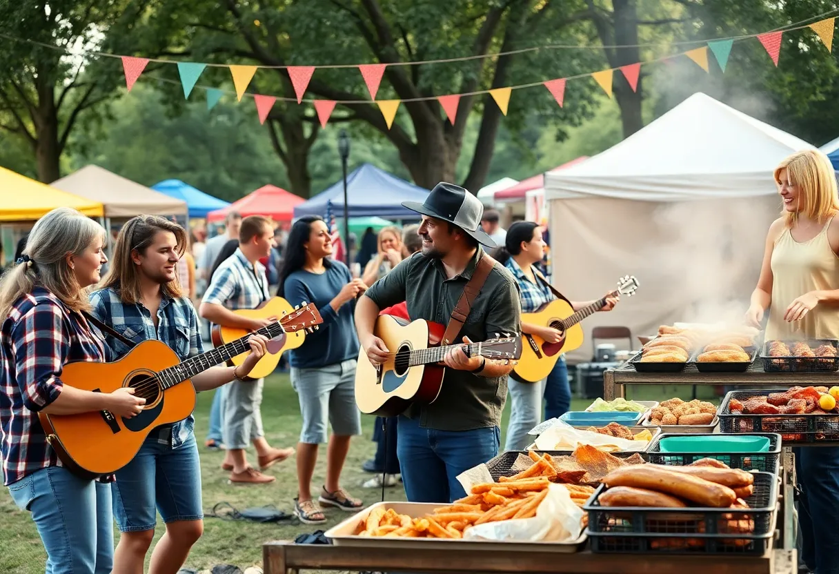Families enjoying the Annual Bluegrass & BBQ Festival in Huntsville, Alabama.