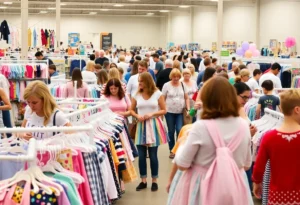 Families shopping at a children's consignment sale in Huntsville