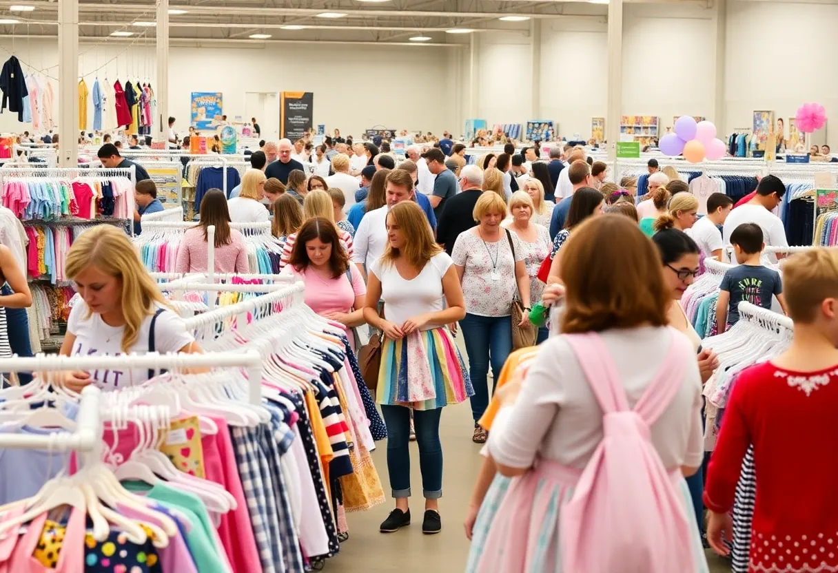 Families shopping at a children's consignment sale in Huntsville