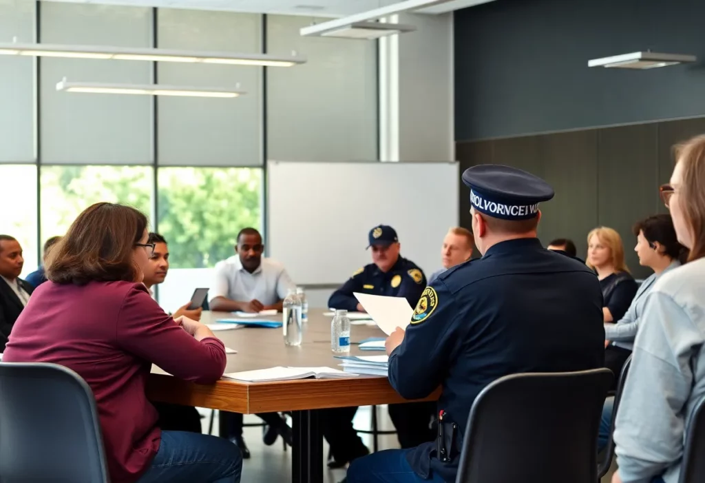 Residents providing feedback to the Huntsville Police Department during a community input session.