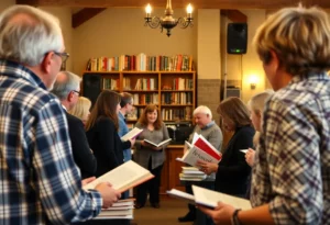 Attendees participating in a literary event discussing books.