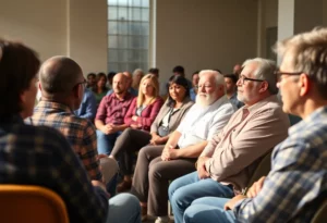 Community members discussing support for local bar at a town hall meeting