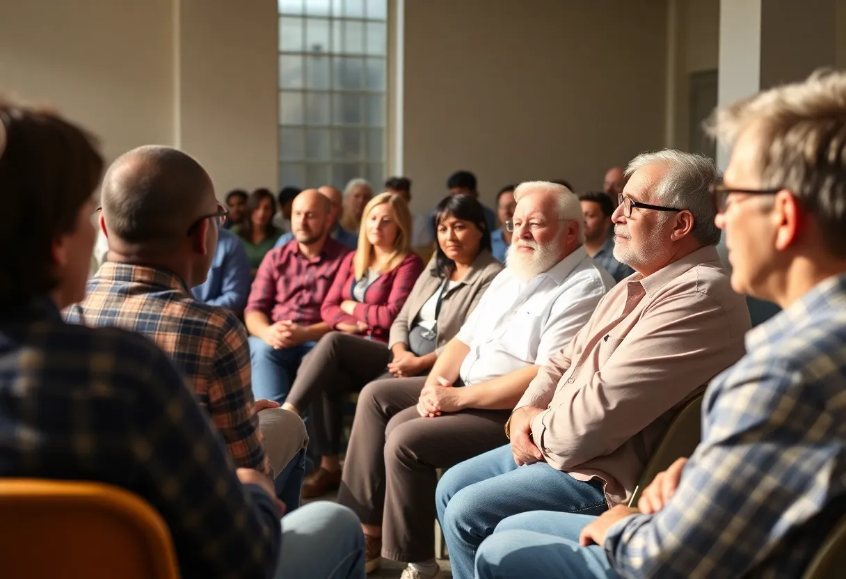 Community members discussing support for local bar at a town hall meeting