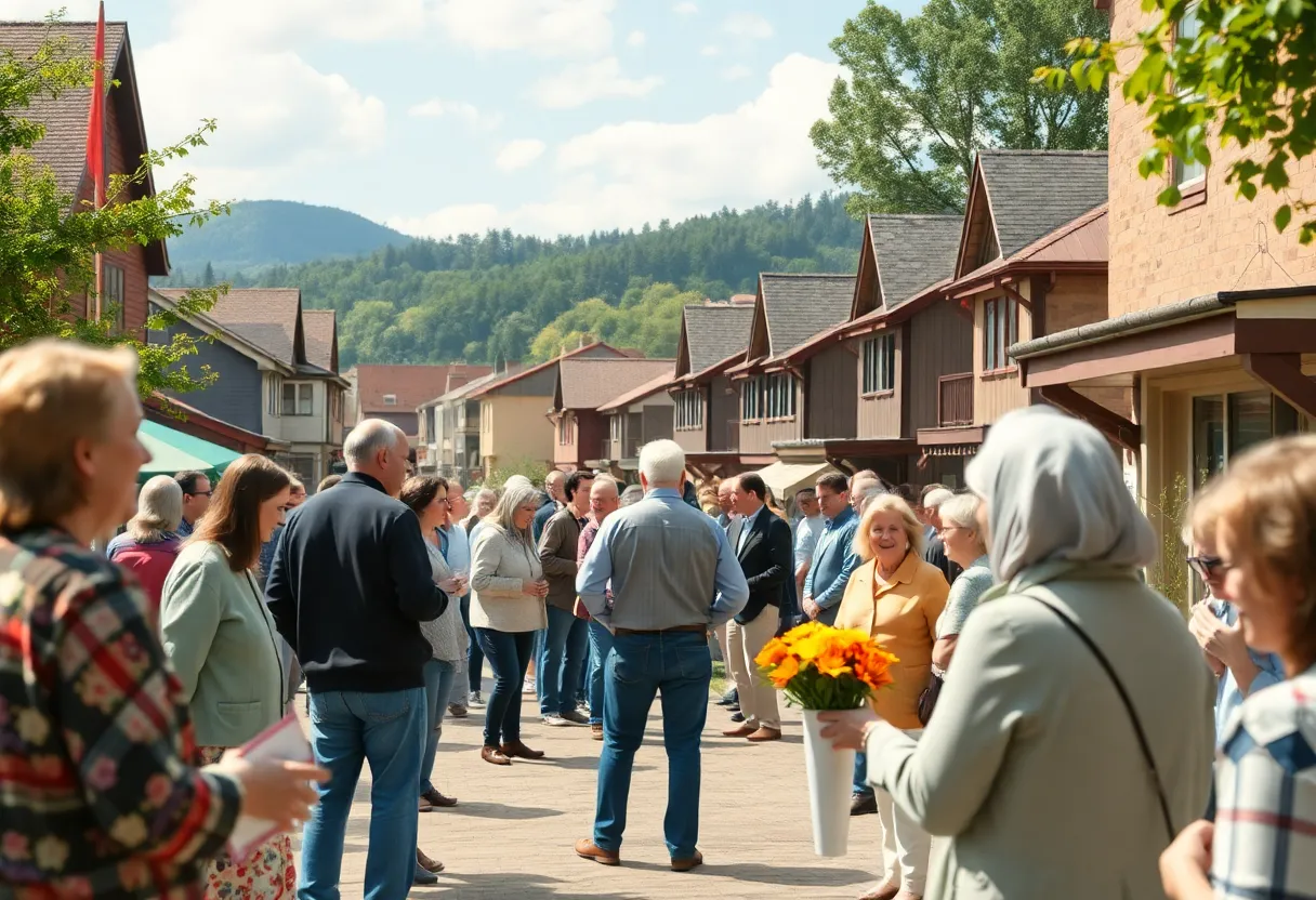 People engaging at a community event discussing local leadership.