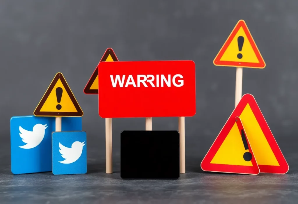 A graphic showing social media platforms with warning signs about controversial comments.