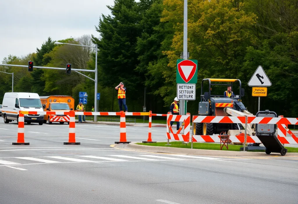 Construction site at the intersection of Cedar Street and Broadway in Madison County