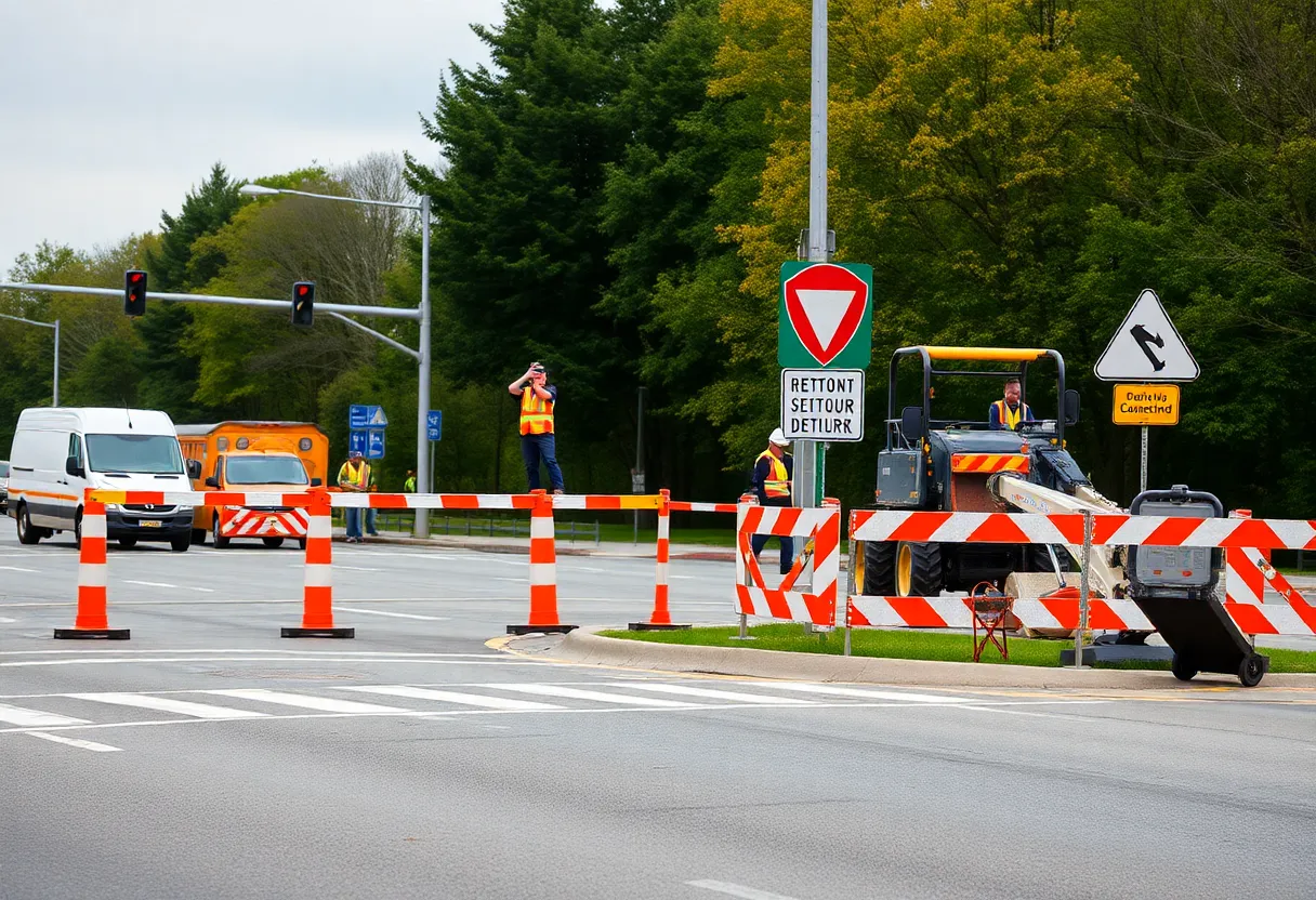 Construction site at the intersection of Cedar Street and Broadway in Madison County