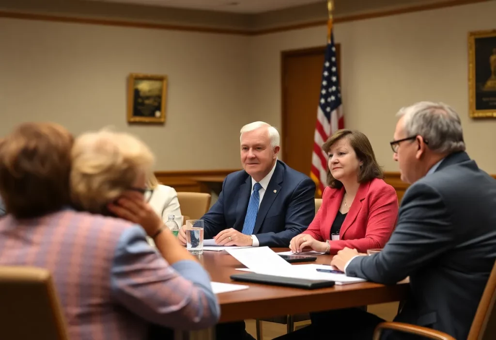 County officials engaged in a discussion during a meeting