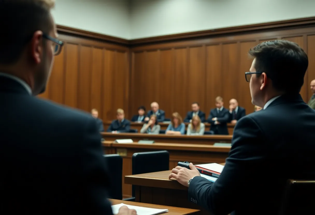 Courtroom during a trial related to a high-profile shooting case