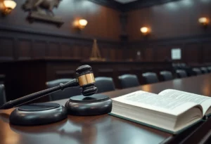 Courtroom setting depicting justice themes