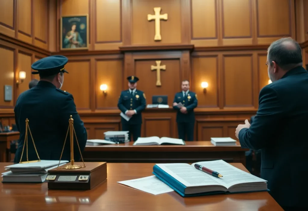 Courtroom scene depicting justice and accountability