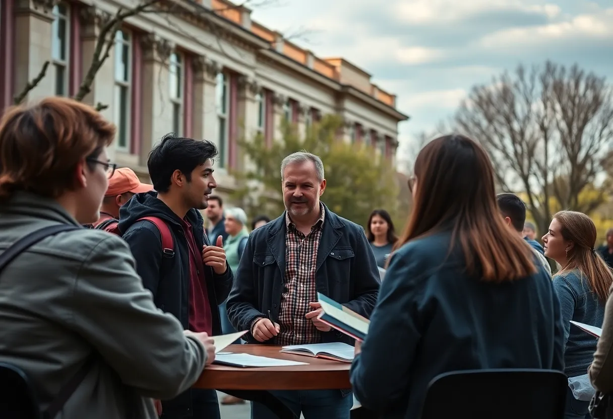 Students discussing free speech issues on campus
