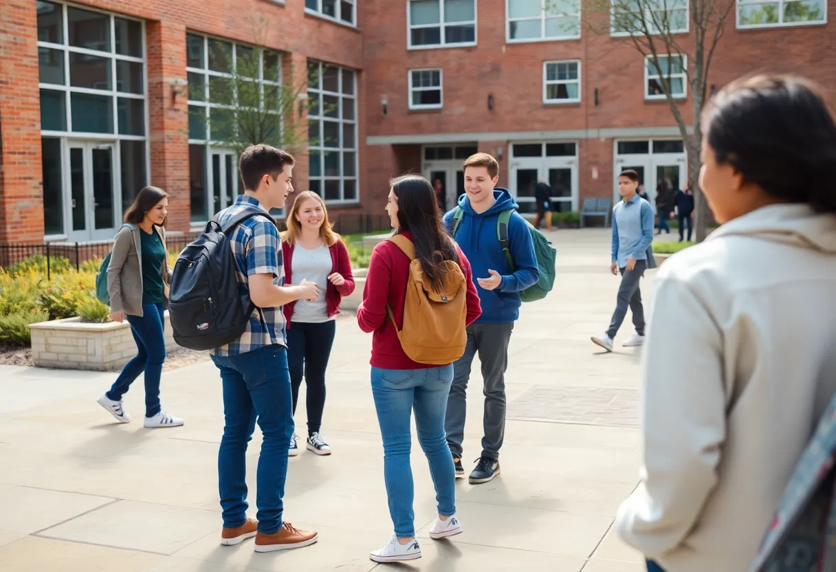 Students at Deshler High School engaging in friendly interactions