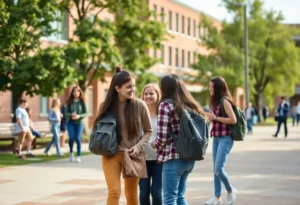 Students at Deshler High School interacting in a playful manner