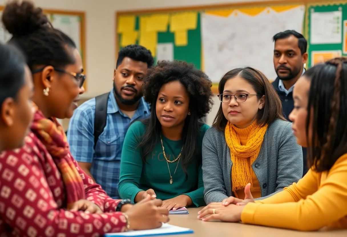 Parents and educators discussing school voucher impact