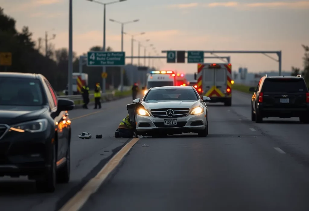 Emergency responders at a traffic accident scene