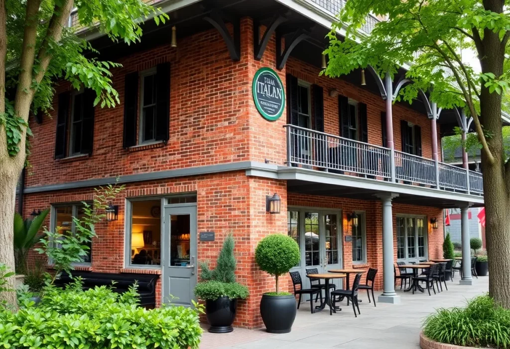 Exterior view of Floriana Italian Restaurant in Huntsville with a brick façade.