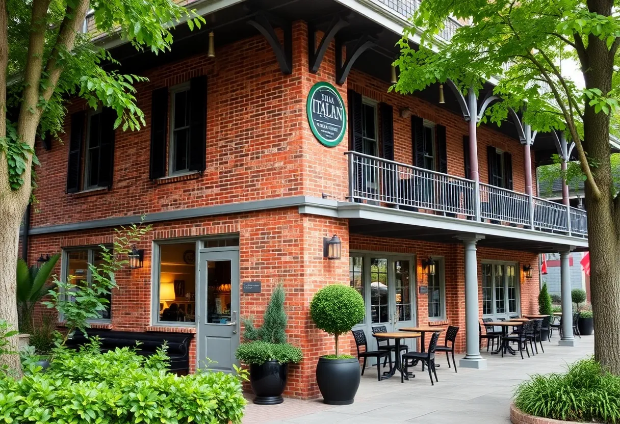 Exterior view of Floriana Italian Restaurant in Huntsville with a brick façade.