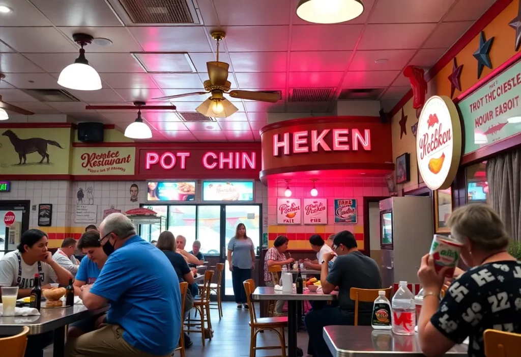 Interior view of Hattie B's Hot Chicken restaurant with patrons dining