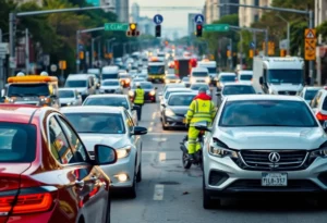 Two-vehicle accident at an urban intersection in Huntsville
