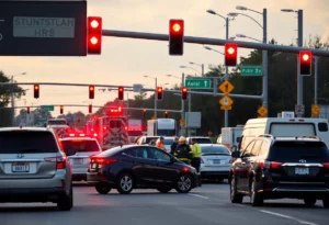 Emergency responders at a car accident scene in Huntsville, Alabama