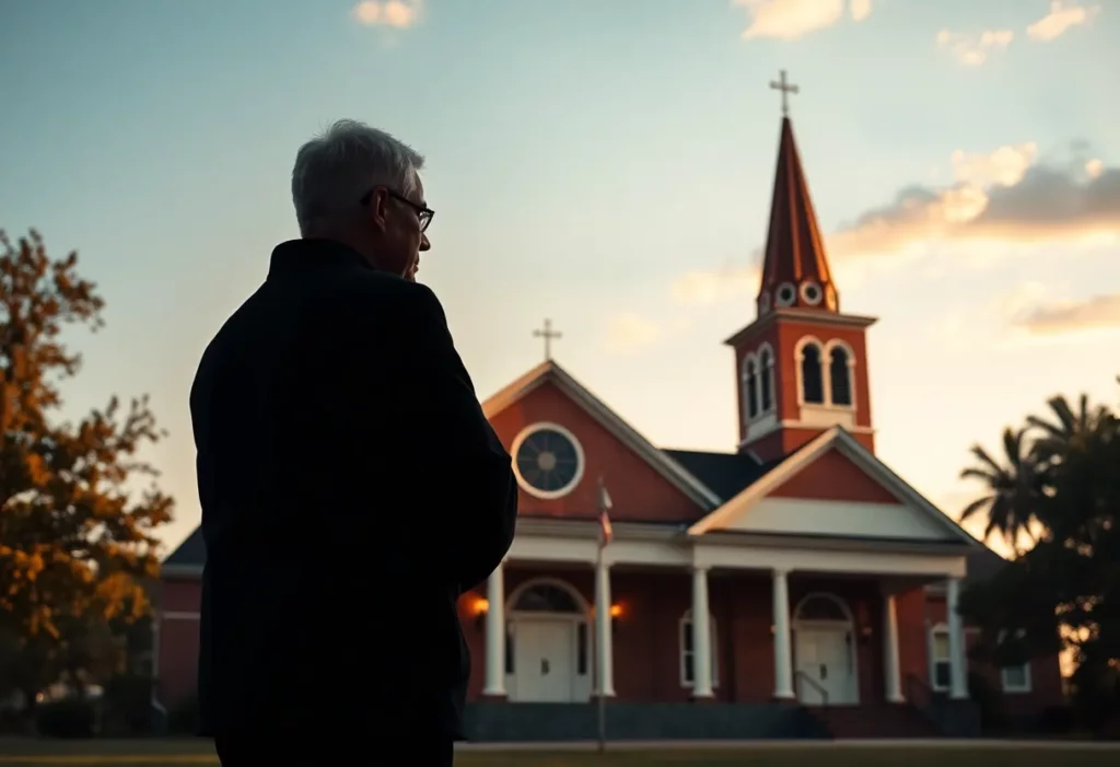 Image depicting a church with themes of trust and accountability