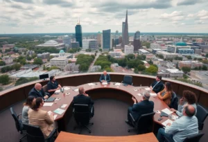 Huntsville City Council members in a meeting discussing the budget