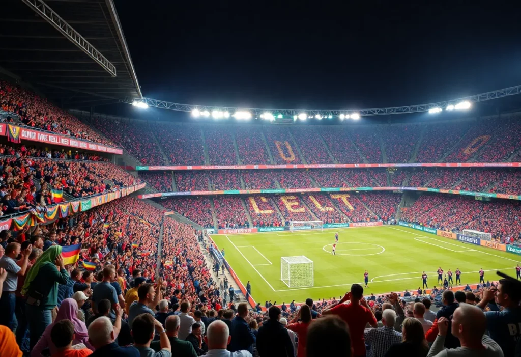 Fans supporting Huntsville City FC during the playoff match at Finley Stadium.