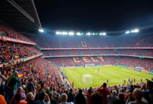 Fans supporting Huntsville City FC during the playoff match at Finley Stadium.