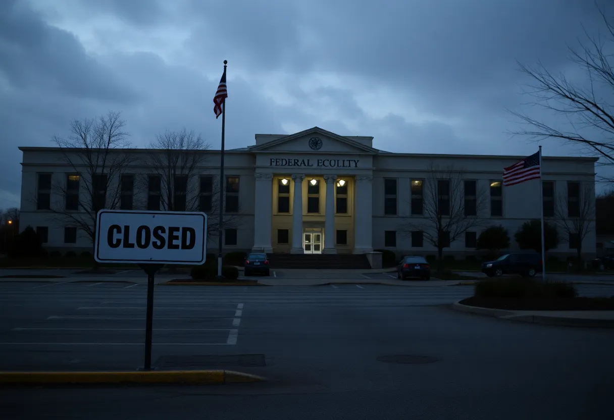 Federal building in Huntsville, Alabama, with a closed sign