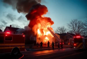 Firefighters battling a blaze in Huntsville residential area.