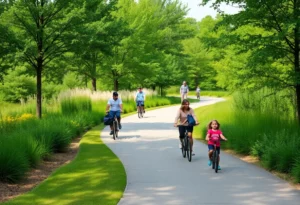 A new greenway path in Huntsville, surrounded by trees and nature.